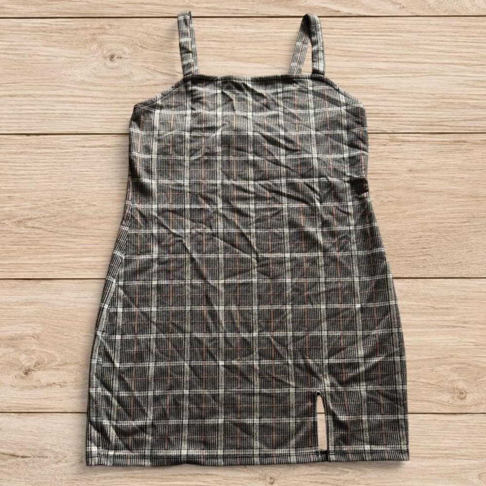 It's XL Brown Plaid Pinafore Mini Dress 90s Style